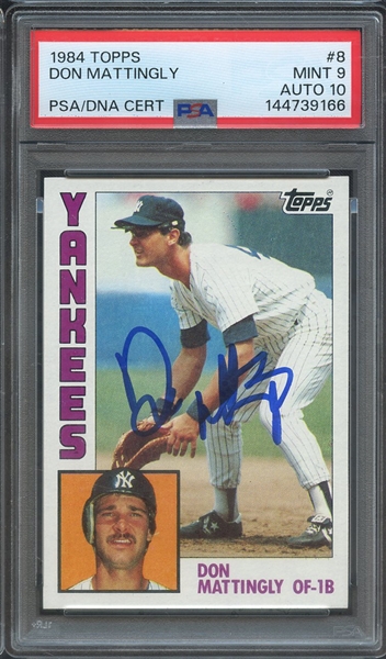 1984 TOPPS 8 SIGNED DON MATTINGLY PSA MINT 9 PSA/DNA AUTO 10