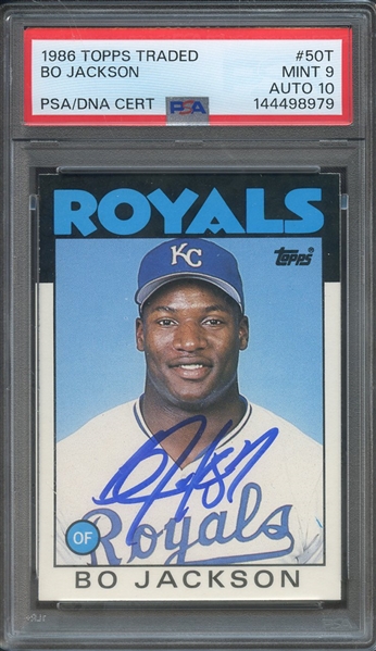 1986 TOPPS TRADED 50T SIGNED BO JACKSON PSA MINT 9 PSA/DNA AUTO 10