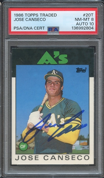 1986 TOPPS TRADED 20T SIGNED JOSE CANSECO PSA NM-MT 8 PSA/DNA AUTO 10