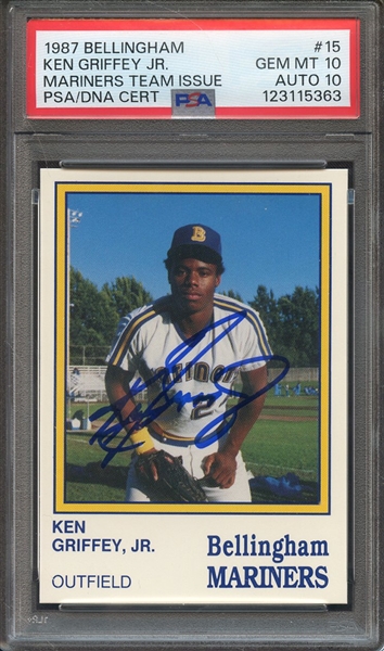 1987 BELLINGHAM MARINERS 15 SIGNED KEN GRIFFEY JR PSA GEM MT 10 PSA/DNA AUTO 10