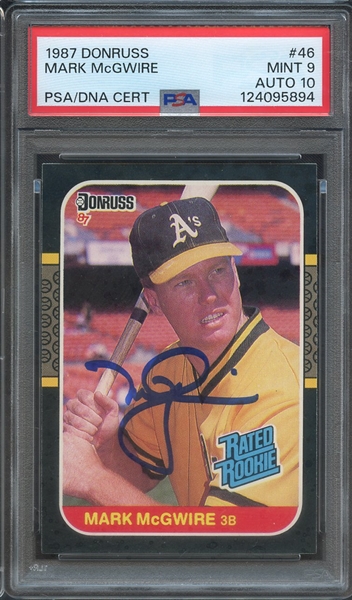 1987 DONRUSS 46 SIGNED MARK MCGWIRE PSA MINT 9 PSA/DNA AUTO 10