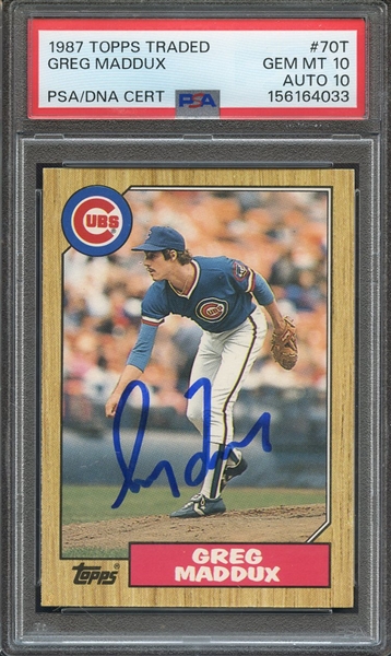 1987 TOPPS TRADED 70T SIGNED GREG MADDUX PSA GEM MT 10 PSA/DNA AUTO 10