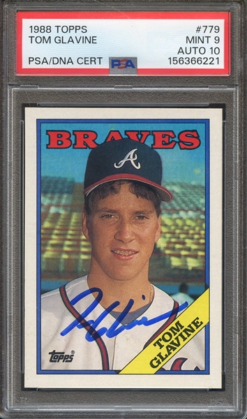 1988 TOPPS 779 SIGNED TOM GLAVINE PSA MINT 9 PSA/DNA AUTO 10