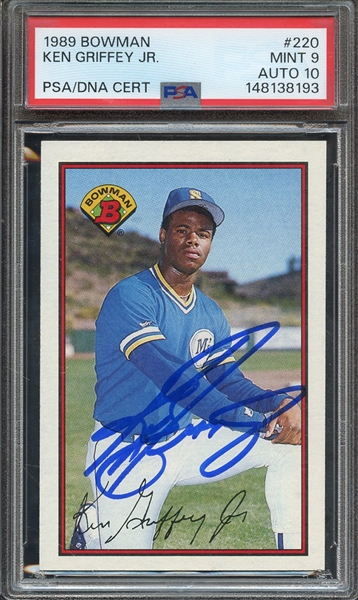 1989 BOWMAN 220 SIGNED KEN GRIFFEY JR PSA MINT 9 PSA/DNA AUTO 10