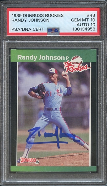 1989 DONRUSS ROOKIES 43 SIGNED RANDY JOHNSON PSA GEM MT 10 PSA/DNA AUTO 10