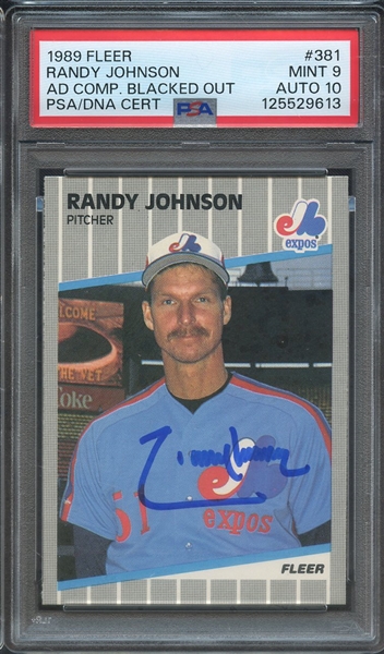 1989 FLEER 381 SIGNED RANDY JOHNSON PSA MINT 9 PSA/DNA AUTO 10