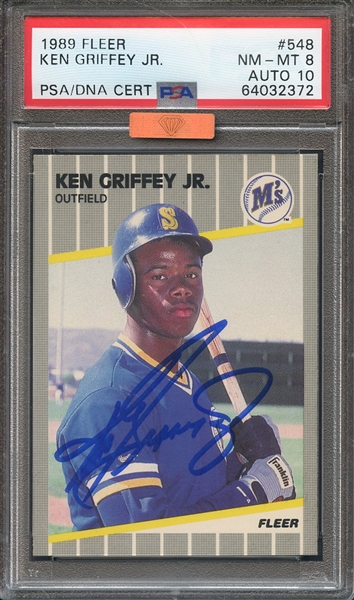 1989 FLEER 548 SIGNED KEN GRIFFEY JR PSA NM-MT 8 PSA/DNA AUTO 10 MBA BRONZE