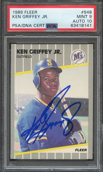 1989 FLEER 548 SIGNED KEN GRIFFEY JR PSA MINT 9 PSA/DNA AUTO 10