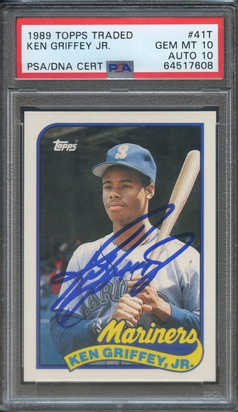 1989 TOPPS TRADED 41T SIGNED KEN GRIFFEY JR PSA GEM MT 10 PSA/DNA AUTO 10