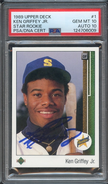 1989 UPPER DECK 1 SIGNED KEN GRIFFEY JR PSA GEM MT 10 PSA/DNA AUTO 10