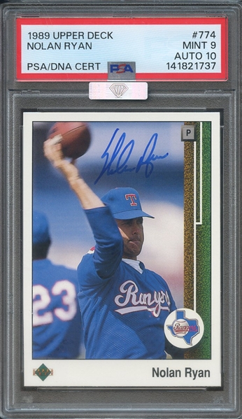 1989 UPPER DECK 77R SIGNED NOLAN RYAN PSA MINT 9 PSA/DNA AUTO 10 MBA SILVER