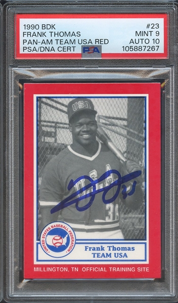 1990 BDK PAN AM TEAM USA 23 SIGNED FRANK THOMAS PSA MINT 9 PSA/DNA AUTO 10