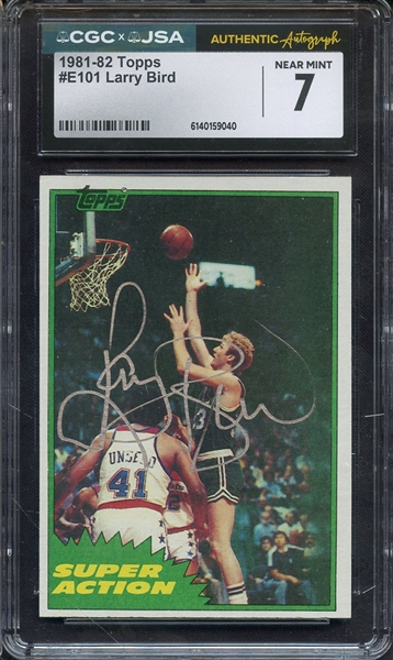 1981 TOPPS E101 SIGNED LARRY BIRD CGC NM 7 JSA AUTO AUTHENTIC