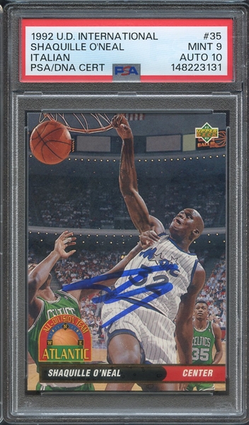 1992 UPPER DECK INTERNATIONAL ITALIAN 35 SIGNED SHAQUILLE O'NEAL PSA MINT 9 PSA/DNA AUTO 10