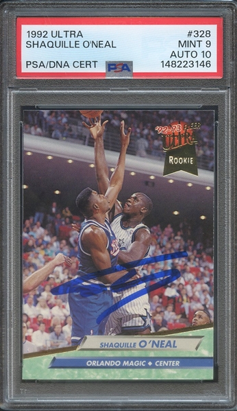 1992 ULTRA 328 SIGNED SHAQUILLE O'NEAL PSA MINT 9 PSA/DNA AUTO 10