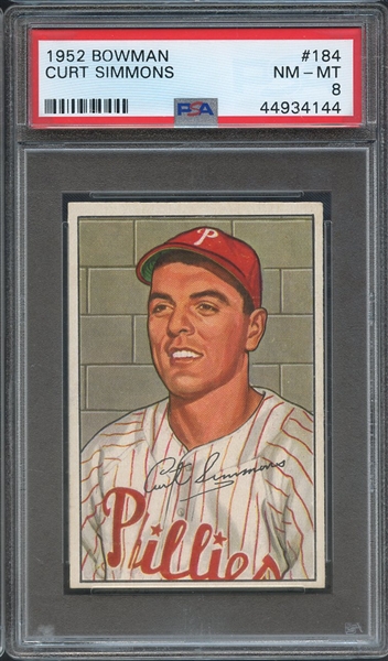 1952 BOWMAN 184 CURT SIMMONS  PSA NM-MT 8
