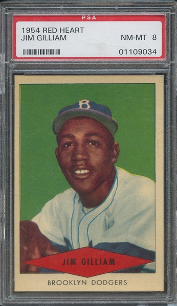 1954 RED HEART  JIM GILLIAM  PSA NM-MT 8