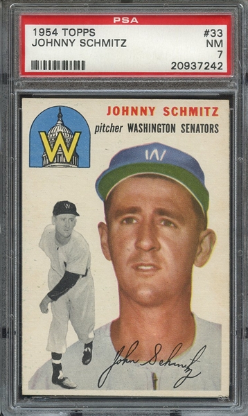 1954 TOPPS 33 JOHNNY SCHMITZ  PSA NM 7