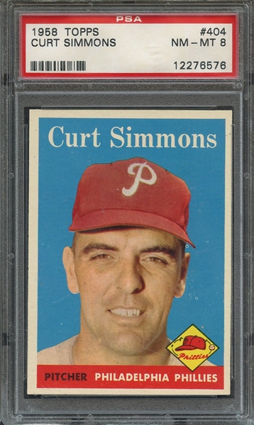 1958 TOPPS 404 CURT SIMMONS  PSA NM-MT 8