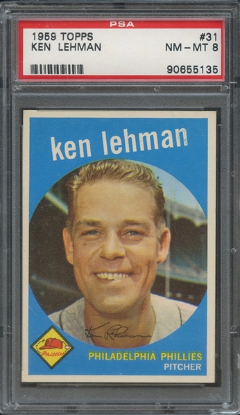 1959 TOPPS 31 KEN LEHMAN  PSA NM-MT 8