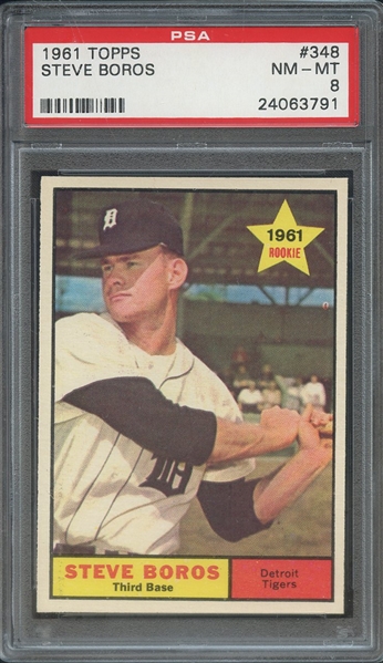 1961 TOPPS 348 STEVE BOROS  PSA NM-MT 8