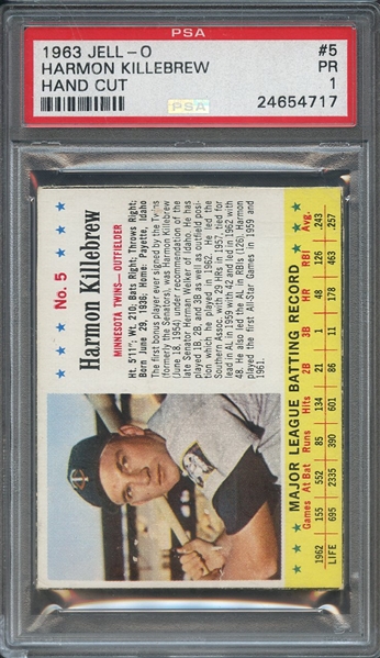 1963 JELL-O 5 HARMON KILLEBREW HAND CUT PSA PR 1