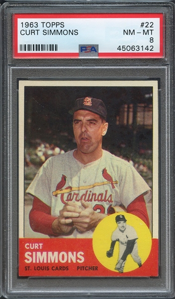 1963 TOPPS 22 CURT SIMMONS  PSA NM-MT 8