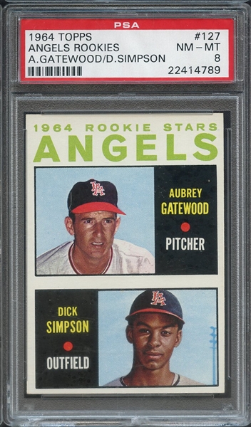 1964 TOPPS 127 ANGELS ROOKIES A.GATEWOOD/D.SIMPSON PSA NM-MT 8
