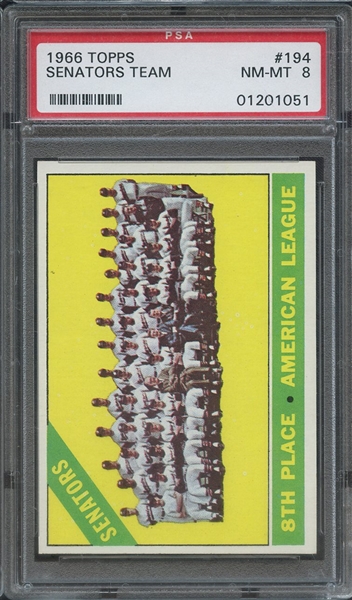 1966 TOPPS 194 SENATORS TEAM  PSA NM-MT 8