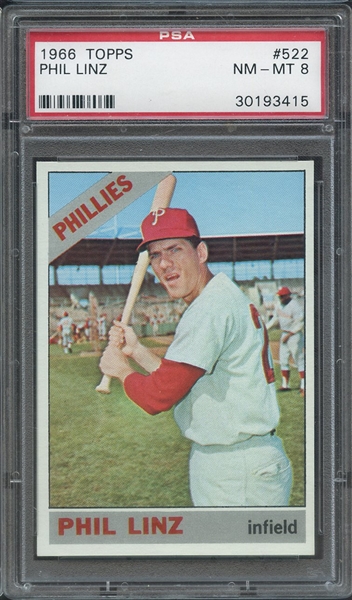 1966 TOPPS 522 PHIL LINZ  PSA NM-MT 8