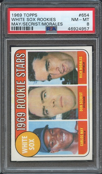 1969 TOPPS 654 WHITE SOX ROOKIES MAY/SECRIST/MORALES PSA NM-MT 8