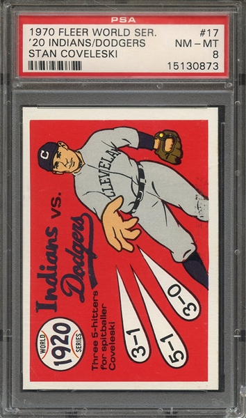 1970 FLEER WORLD SERIES (BLUE BACK) 17 1920 INDIANS/DODGERS STAN COVELESKI PSA NM-MT 8