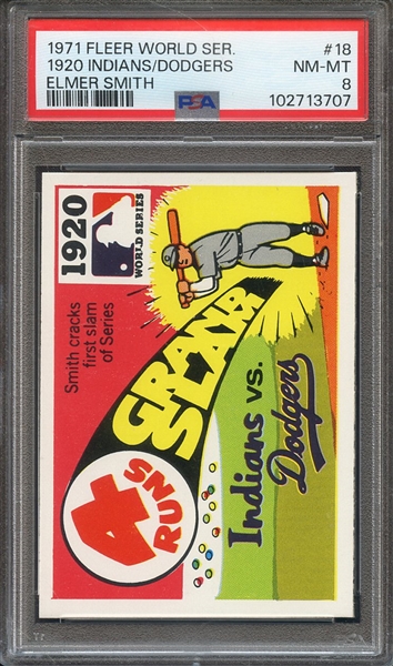 1971 FLEER WORLD SERIES (BLACK BACK) 18 1920 INDIANS/DODGERS ELMER SMITH PSA NM-MT 8