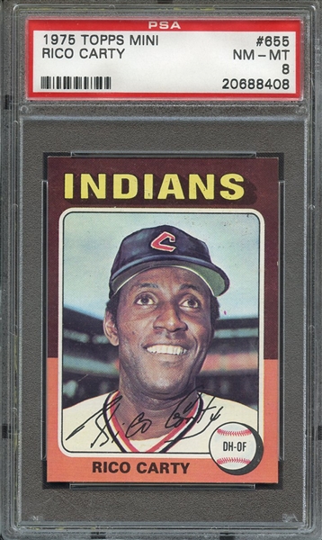1975 TOPPS MINI 655 RICO CARTY  PSA NM-MT 8