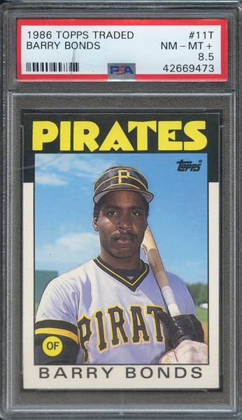 1986 TOPPS TRADED 11T BARRY BONDS  PSA NM-MT+ 8.5 * CRACKED CASE *