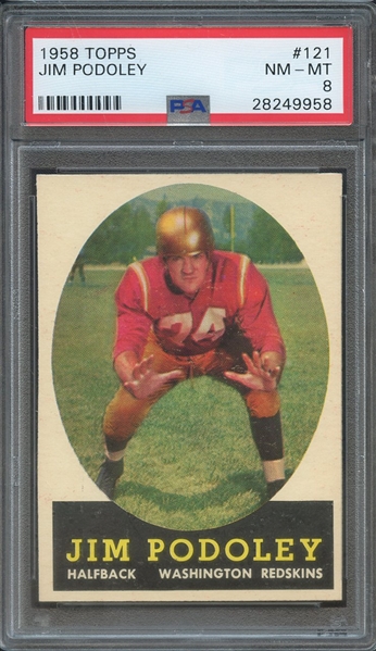 1958 TOPPS 121 JIM PODOLEY  PSA NM-MT 8