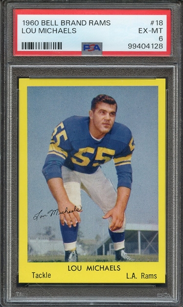 1960 BELL BRAND RAMS 18 LOU MICHAELS  PSA EX-MT 6