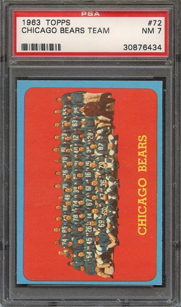 1963 TOPPS 72 CHICAGO BEARS TEAM  PSA NM 7