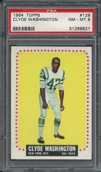 1964 TOPPS 129 CLYDE WASHINGTON  PSA NM-MT 8