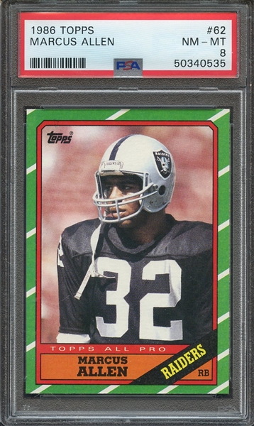 1986 TOPPS 62 MARCUS ALLEN  PSA NM-MT 8