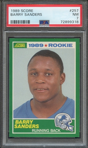 1989 SCORE 257 BARRY SANDERS  PSA NM 7 * CRACKED CASE *