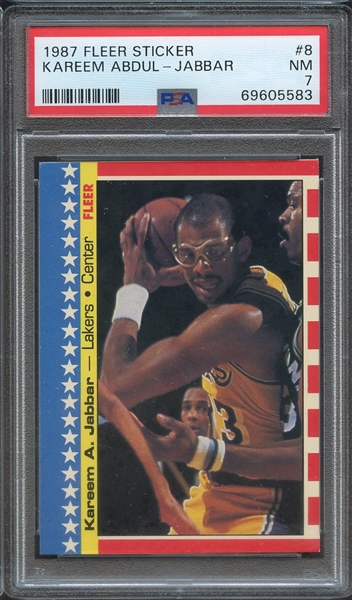 1987 FLEER STICKER 8 KAREEM ABDUL-JABBAR  PSA NM 7