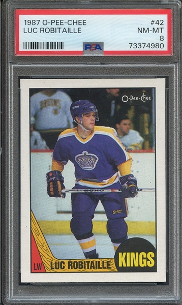 1987 O-PEE-CHEE 42 LUC ROBITAILLE  PSA NM-MT 8