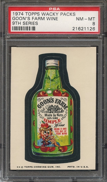 1974 TOPPS WACKY PACKS 9TH SERIES  GOON'S FARM WINE 9TH SERIES PSA NM-MT 8