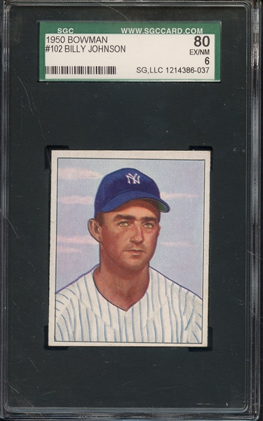 1950 BOWMAN 102 BILLY JOHNSON SGC EX/MT 80 / 6