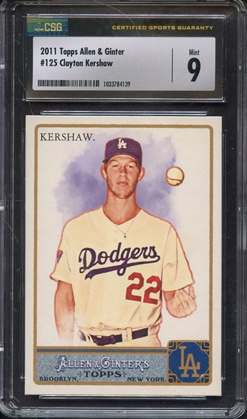 2011 TOPPS ALLEN & GINTER 125 CLAYTON KERSHAW CGC MINT 9