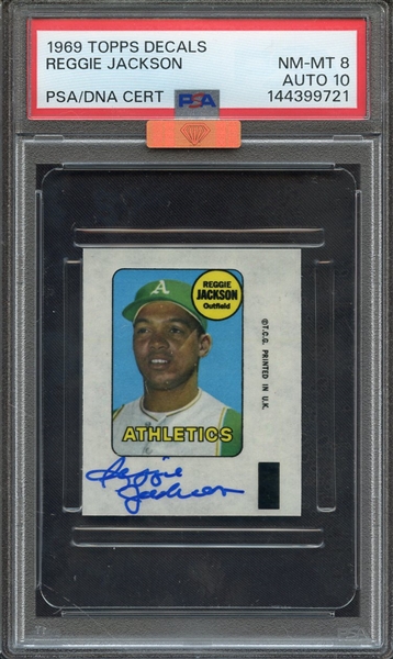 1969 TOPPS DECALS SIGNED REGGIE JACKSON PSA NM-MT 8 PSA/DNA AUTO 10 MBA BRONZE