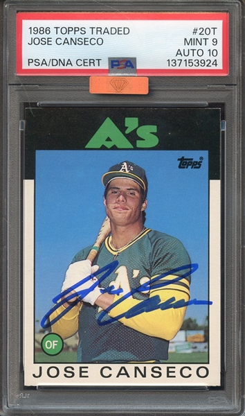 1986 TOPPS TRADED 20T SIGNED JOSE CANSECO PSA MINT 9 PSA/DNA AUTO 10 MBA BRONZE