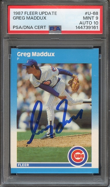 1987 FLEER UPDATE U68 SIGNED GREG MADDUX PSA MINT 9 PSA/DNA AUTO 10