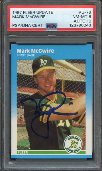 1987 FLEER UPDATE U76 SIGNED MARK MCGWIRE PSA NM-MT 8 PSA/DNA AUTO 10